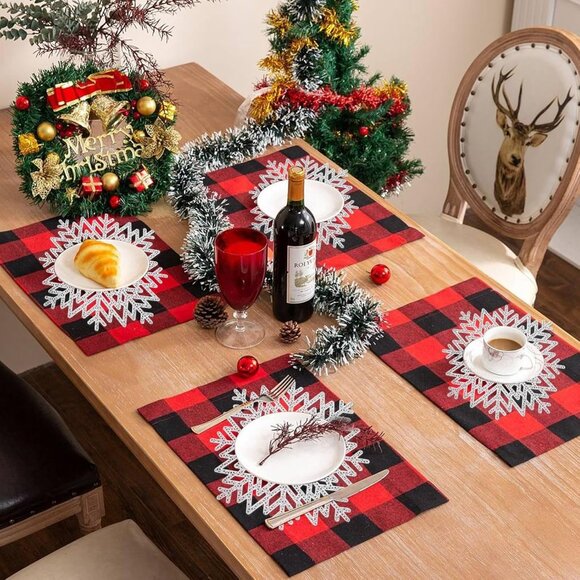Snowflake Placemats Sets of 12 Silver Table Mats Hallow-Out Heat-Resistant for C - Picture 7 of 7